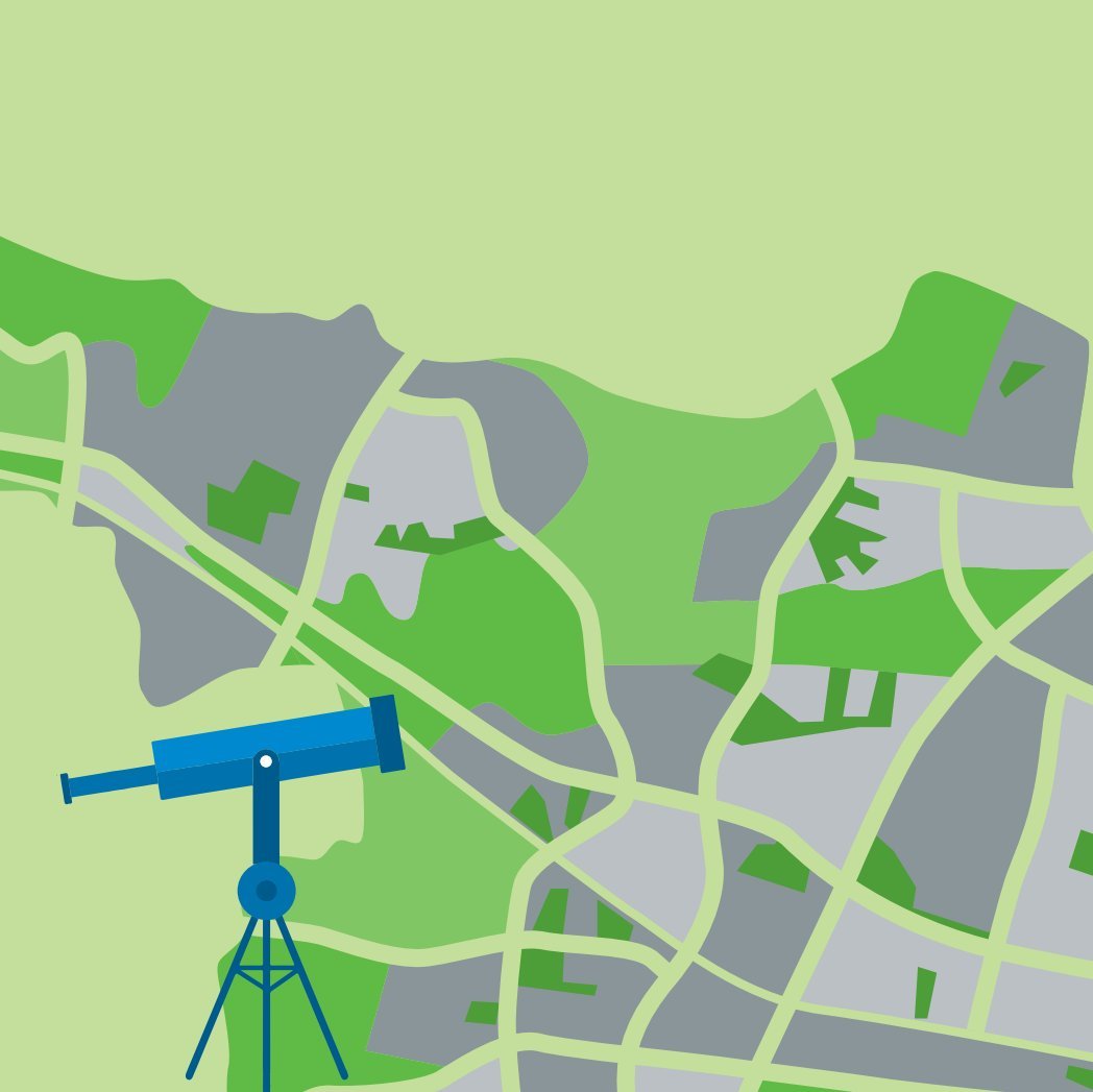 Forsiden af Vision 2029 med kikkerten, der ser ud over Ballerup