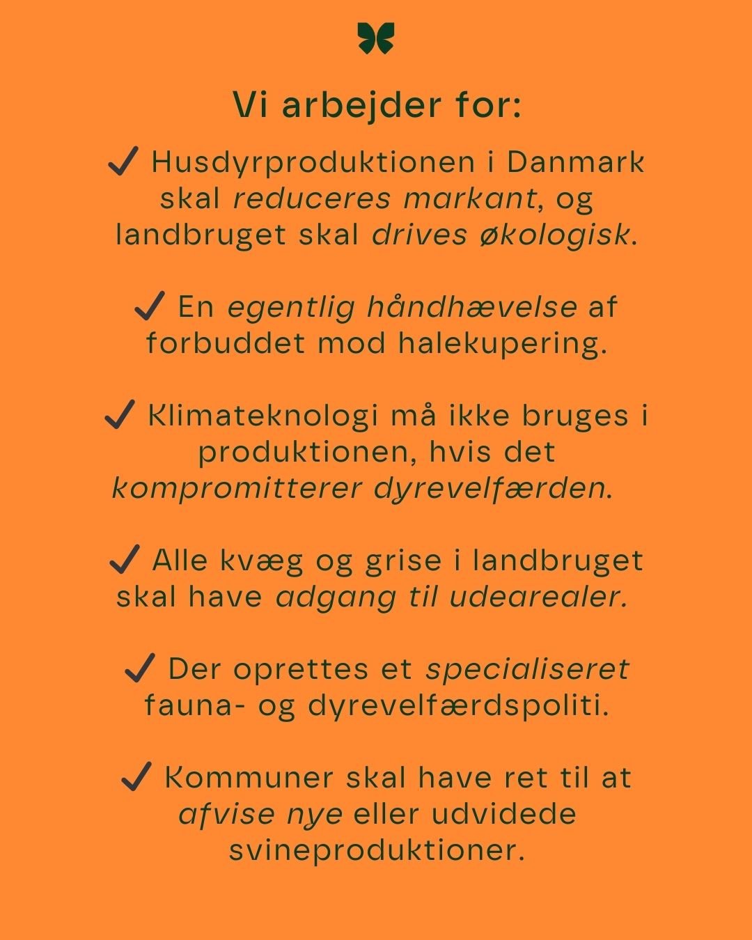 Instagram-opslag 4 · Vi arbejder for: DN's krav til husdyrproduktionen